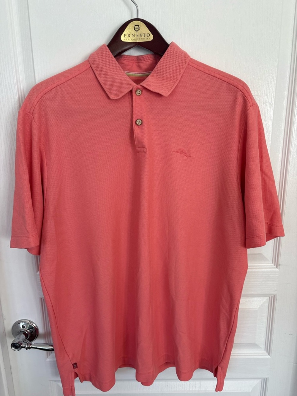 Tommy Bahama Coral Knit Polo with Subtle Collar Stripe